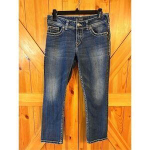SILVER JEANS SUKI CAPRI Size 28 Blue Denim Capri Jeans Thick Stitch (4097)